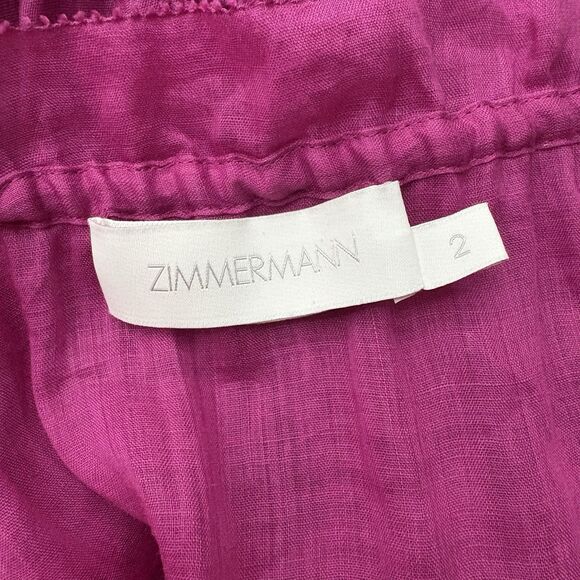 ZIMMERMANN Teddy Scallop Tie Top Pink Fuchsia Blouse Size 2 - Picture 8 of 10
